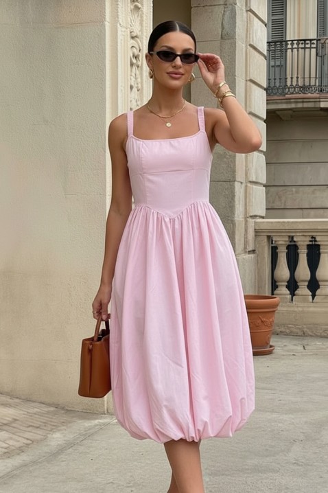 Pamučna midi haljina sa voluminoznom siluetom i čistim linijama AVALIA PINK, Boja: roze, IVET.RS - Nova Kolekcija