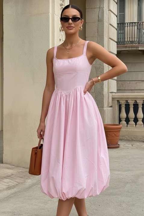 Pamučna midi haljina sa voluminoznom siluetom i čistim linijama AVALIA PINK, Boja: roze, IVET.RS - Nova Kolekcija