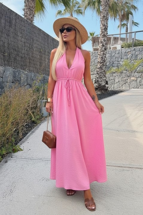 Duga haljina sa golim leđima i ukrasnom mašnom ROTALITA PINK, Boja: roze, IVET.RS - Nova Kolekcija