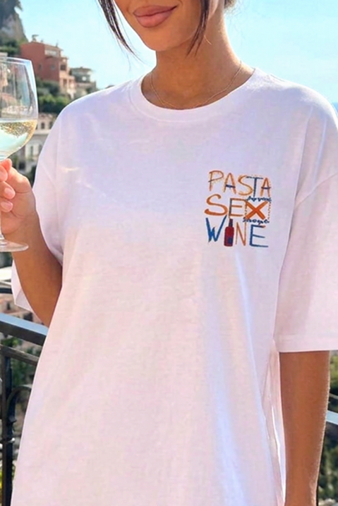 Ženska majica sa slobodnom siluetom i printom pasta sex wine BELVITA, Boja: bela, IVET.RS - Nova Kolekcija