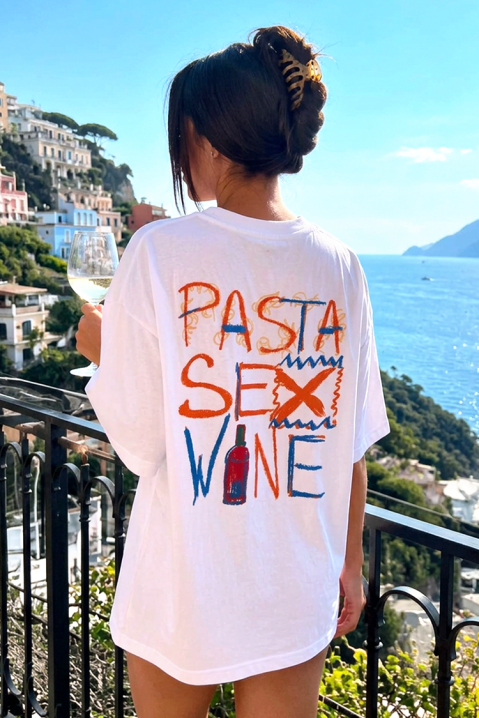 Ženska majica sa slobodnom siluetom i printom pasta sex wine BELVITA, Boja: bela, IVET.RS - Nova Kolekcija