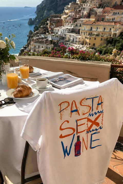 Ženska majica sa slobodnom siluetom i printom pasta sex wine BELVITA, Boja: bela, IVET.RS - Nova Kolekcija