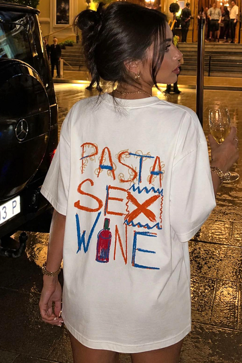 Ženska majica sa slobodnom siluetom i printom pasta sex wine BELVITA, Boja: bela, IVET.RS - Nova Kolekcija