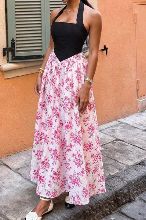 Duga haljina sa cvetnim printom i koketnim dekolteom TESIONA PINK, Boja: višebojna, IVET.RS - Nova Kolekcija