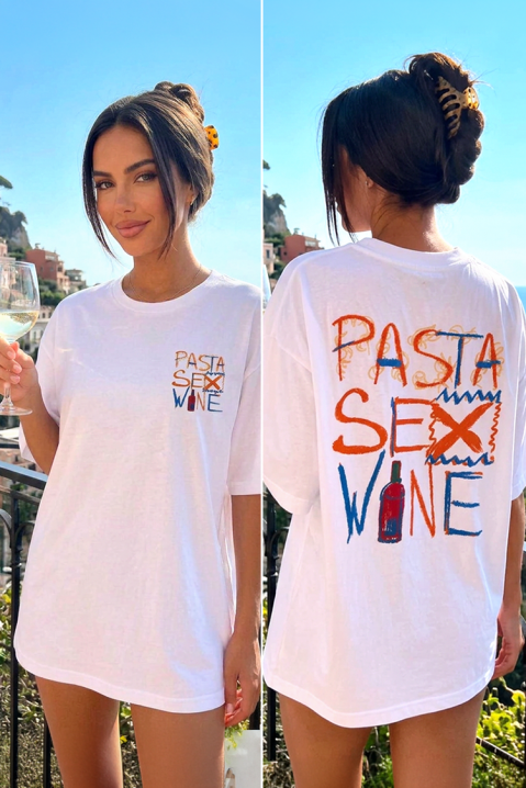 Ženska majica sa slobodnom siluetom i printom pasta sex wine BELVITA, Boja: bela, IVET.RS - Nova Kolekcija
