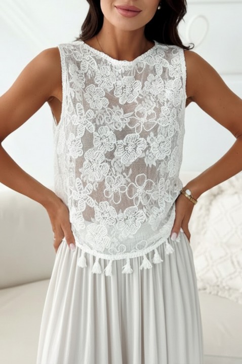Ženska bluza bez rukava sa vezenim cvetnim motivima COLETA WHITE, Boja: bela, IVET.RS - Nova Kolekcija