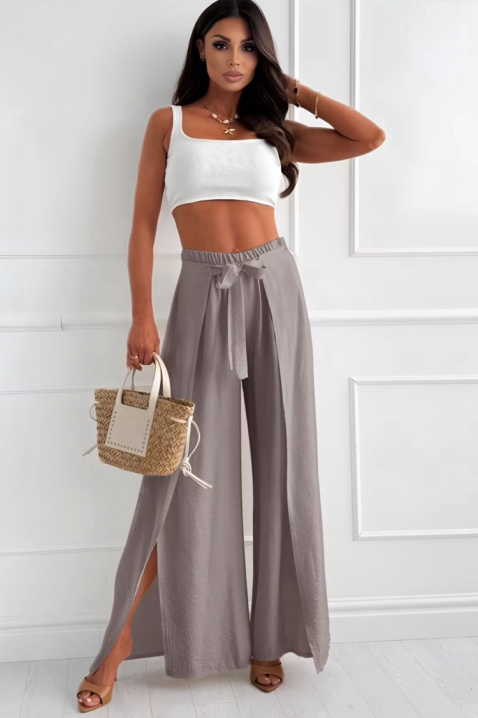 Elegantne ženske pantalone sa širokim nogavicama i bočnim prorezima LENTANA BEIGE, Boja: bež, IVET.RS - Nova Kolekcija
