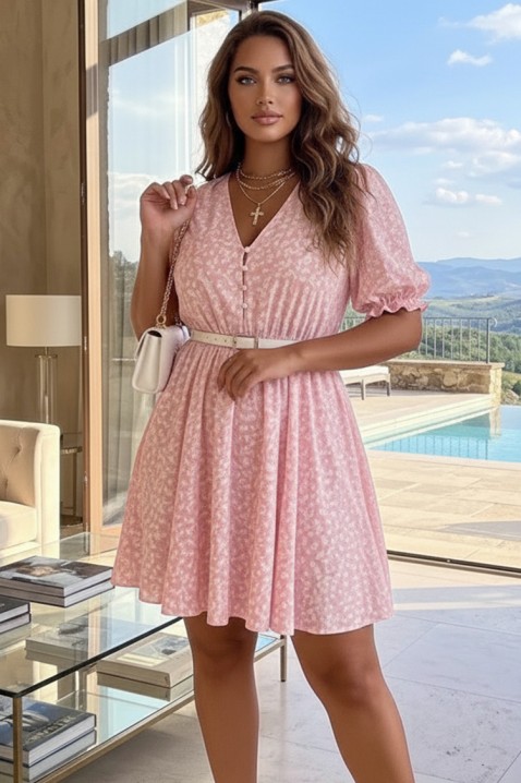 Ležerna mini haljina sa cvetnim printom i kratkim rukavima DERENSA PINK, Boja: roze, IVET.RS - Nova Kolekcija
