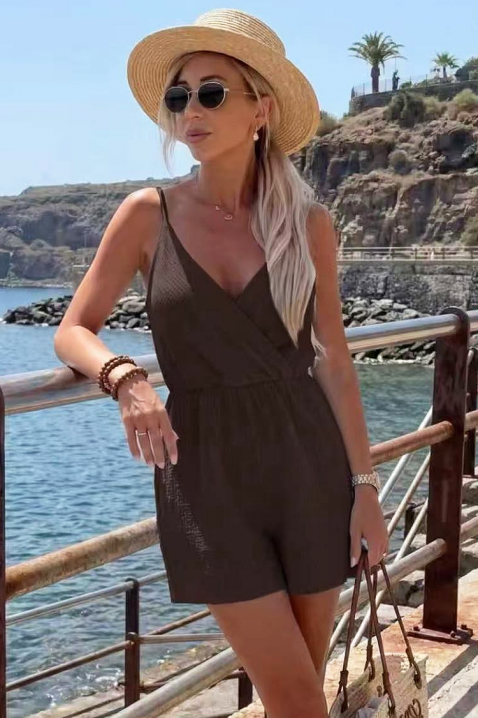 Ženski kratki kombinezon sa dubokim dekolteom i definisanim strukom ALMERIA BROWN, Boja: braon, IVET.RS - Nova Kolekcija
