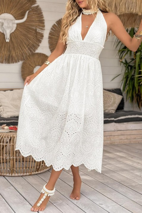 Midi haljina sa golim leđima i vezom u boho stilu MELEKA WHITE, Boja: bela, IVET.RS - Nova Kolekcija