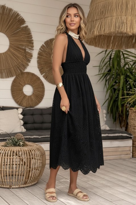 Midi haljina sa golim leđima i vezom u boho stilu MELEKA BLACK, Boja: crna, IVET.RS - Nova Kolekcija
