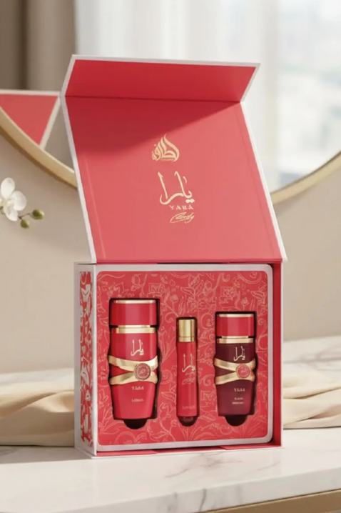 Ženski arapski komplet Lattafa Yara Candy Edp 100 ml + 12 ml Edp + Hair Mist 50 mlIVET.RS - Nova Kolekcija