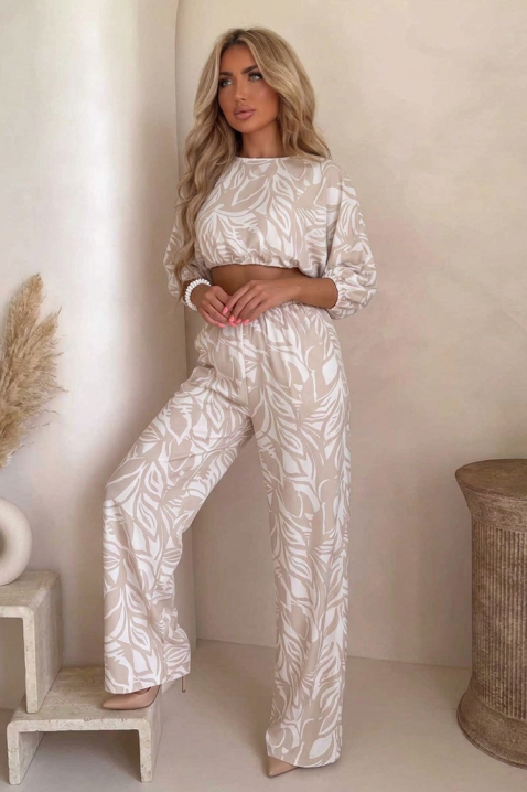 Ženski komplet kratki top i široke pantalone sa cvetnim dezenom EMELIANA BEIGE, Boja: bež, IVET.RS - Nova Kolekcija