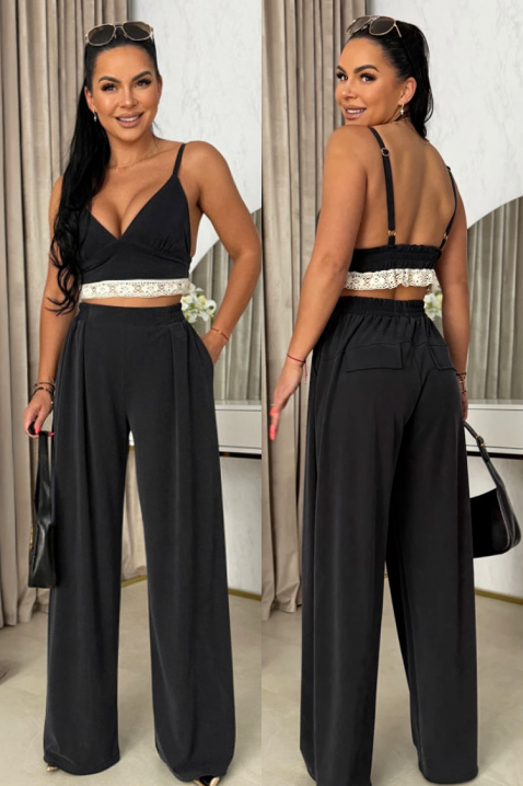 Ženski komplet od tri dela - top, široke pantalone i kimono SERIZENA BLACK, Boja: crna, IVET.RS - Nova Kolekcija