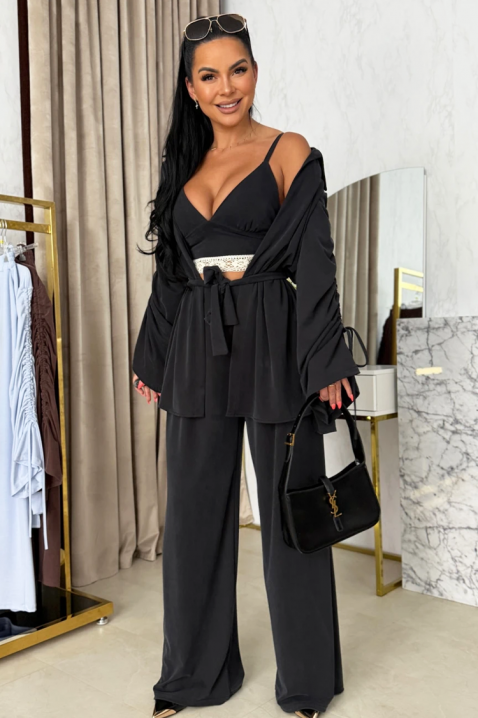 Ženski komplet od tri dela - top, široke pantalone i kimono SERIZENA BLACK, Boja: crna, IVET.RS - Nova Kolekcija