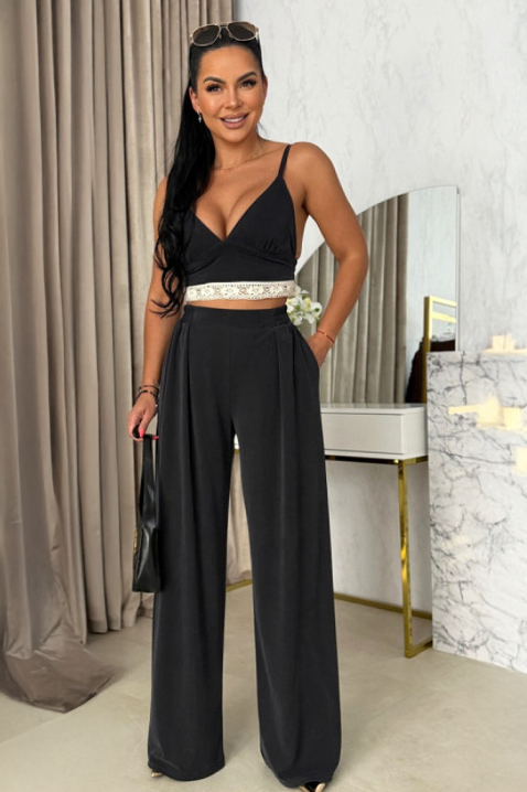 Ženski komplet od tri dela - top, široke pantalone i kimono SERIZENA BLACK, Boja: crna, IVET.RS - Nova Kolekcija