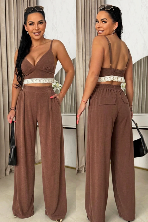 Ženski komplet od tri dela - top, široke pantalone i kimono SERIZENA BROWN, Boja: braon, IVET.RS - Nova Kolekcija