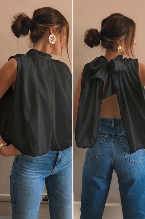 Elegantni ženski top sa otvorenim leđima i mašnom NERINITA BLACK, Boja: crna, IVET.RS - Nova Kolekcija