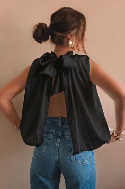 Elegantni ženski top sa otvorenim leđima i mašnom NERINITA BLACK, Boja: crna, IVET.RS - Nova Kolekcija