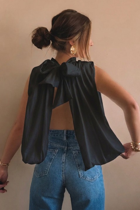 Elegantni ženski top sa otvorenim leđima i mašnom NERINITA BLACK, Boja: crna, IVET.RS - Nova Kolekcija