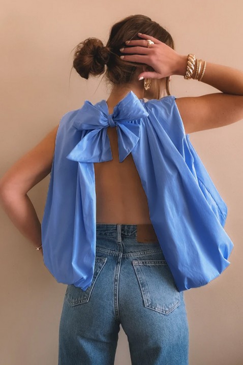 Elegantni ženski top sa otvorenim leđima i mašnom NERINITA BLUE, Boja: plava, IVET.RS - Nova Kolekcija