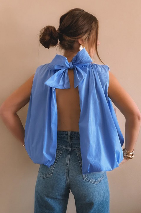 Elegantni ženski top sa otvorenim leđima i mašnom NERINITA BLUE, Boja: plava, IVET.RS - Nova Kolekcija