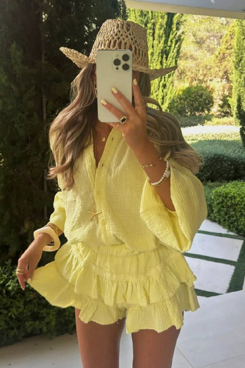 Ženski komplet košulja i suknja-pantalone sa volančićima LELONIA YELLOW, Boja: žuta, IVET.RS - Nova Kolekcija
