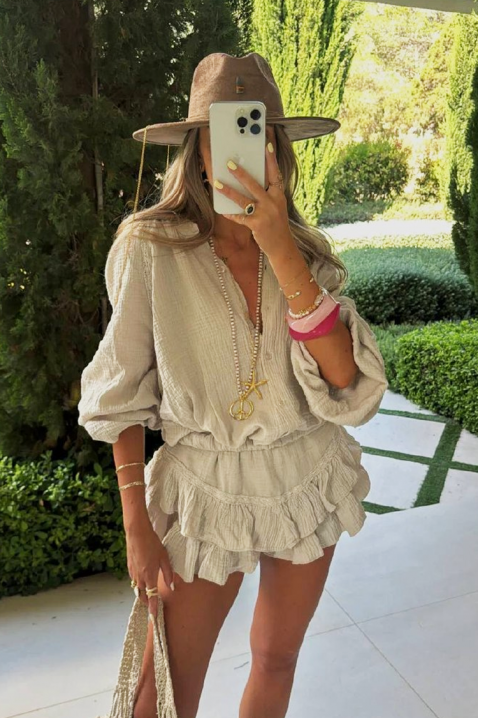 Ženski komplet košulja i suknja-pantalone sa volančićima LELONIA BEIGE, Boja: bež, IVET.RS - Nova Kolekcija