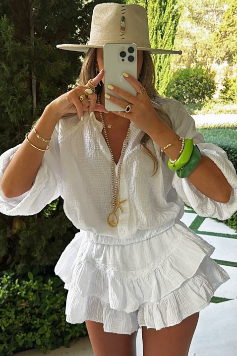 Ženski komplet košulja i suknja-pantalone sa volančićima LELONIA WHITE, Boja: bela, IVET.RS - Nova Kolekcija