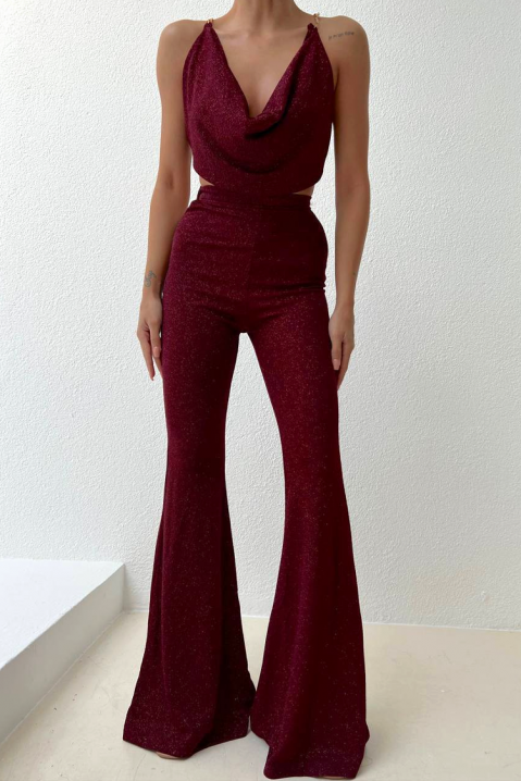 Ženski komplet - top sa dubokim dekolteom i pantalone SIENZA, Boja: bordo, IVET.RS - Nova Kolekcija