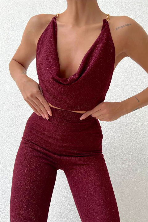 Ženski komplet - top sa dubokim dekolteom i pantalone SIENZA, Boja: bordo, IVET.RS - Nova Kolekcija