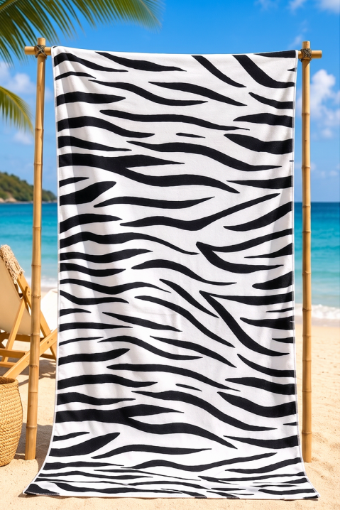 Peškir za plažu sa animal printom ADELIANA 100×180 сm, Boja: crna i bela, IVET.RS - Nova Kolekcija