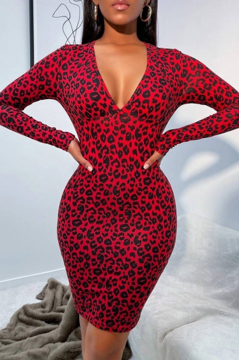 Uska haljina sa crvenim leopard printom BIRDIE, Boja: višebojna, IVET.RS - Nova Kolekcija