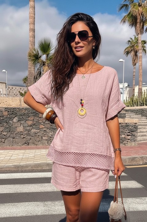 Široka ženska bluza sa mrežastim detaljem i ogrlicom PENELOPIA PINK, Boja: roze, IVET.RS - Nova Kolekcija