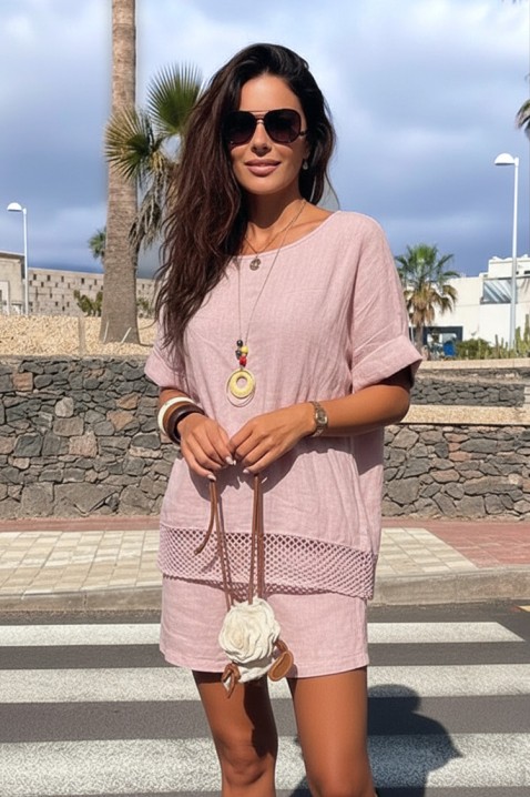 Široka ženska bluza sa mrežastim detaljem i ogrlicom PENELOPIA PINK, Boja: roze, IVET.RS - Nova Kolekcija