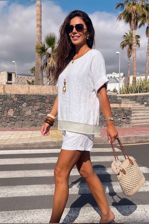 Široka ženska bluza sa mrežastim detaljem i ogrlicom PENELOPIA WHITE, Boja: bela, IVET.RS - Nova Kolekcija