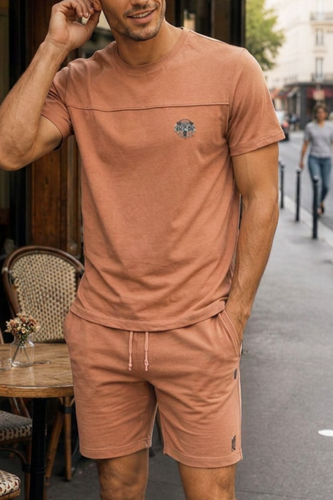 Muški komplet od majice sa printom i kratkih pantalona JERARDO CAMEL, Boja: braon, IVET.RS - Nova Kolekcija