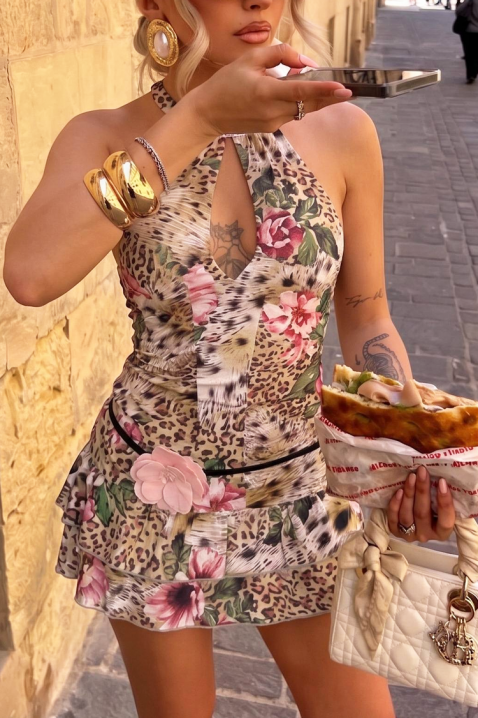 Kratka haljina sa leopard printom i nežnim cvetnim motivima PANTELSA, Boja: leopard, IVET.RS - Nova Kolekcija