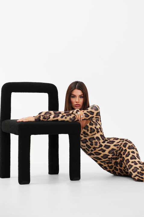 Duga haljina sa leopard printom, dugim rukavima i uskom siluetom VALEONA, Boja: leopard, IVET.RS - Nova Kolekcija