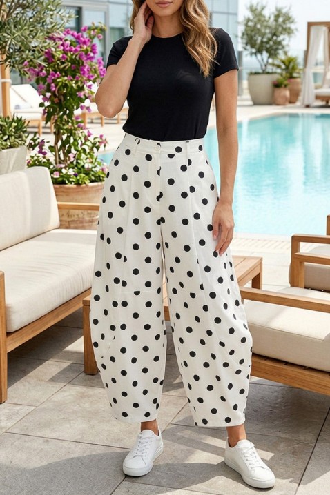 Široke ženske pantalone sa efekt printom na tufne GRESIELITA WHITE, Boja: bela, IVET.RS - Nova Kolekcija