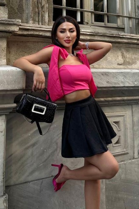 Ženski komplet sa topom sa mašnama i kratkom suknjom MILENINA PINK, Boja: roze, IVET.RS - Nova Kolekcija