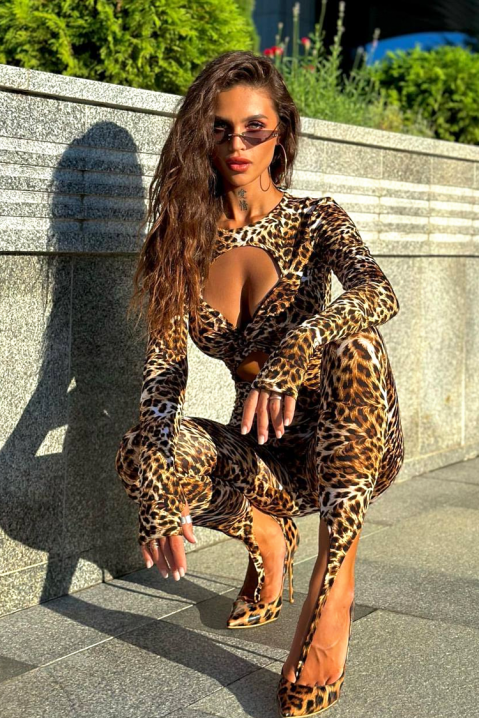 Ženski kombinezon sa leopard printom i izrezom na dekolteu VILANIA, Boja: leopard, IVET.RS - Nova Kolekcija