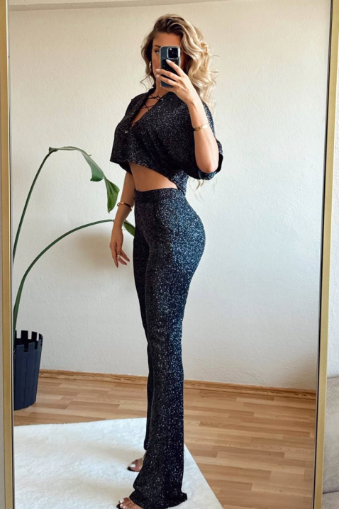 Sjajni ženski komplet od kratkog topa i uskih dugih pantalona CALERIA, Boja: siva, IVET.RS - Nova Kolekcija