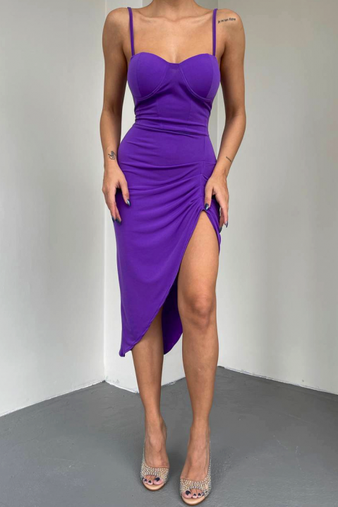 Uska kratka asimetrična haljina sa tankim bretelama MORELIANA PURPLE, Boja: ljubičasta, IVET.RS - Nova Kolekcija
