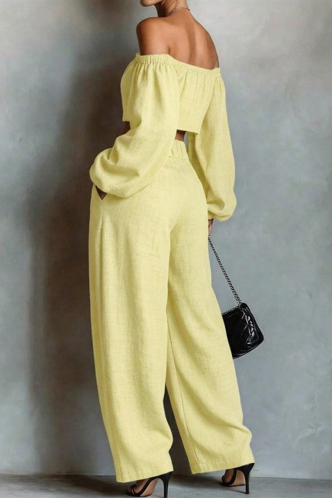 Ženski laneni komplet top sa spuštenim ramenima i široke pantalone JEZABEL YELLOW, Boja: žuta, IVET.RS - Nova Kolekcija