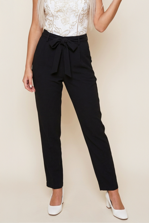 Elegantne ženske pantalone visokog struka sa tekstilnim kaišem i pravim krojem VELORINA BLACK, Boja: crna, IVET.RS - Nova Kolekcija