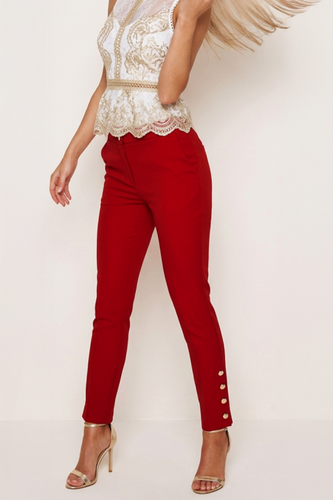 Ženske pantalone sa visokim strukom i zlatnim dugmadima VALDONA RED, Boja: crvena, IVET.RS - Nova Kolekcija