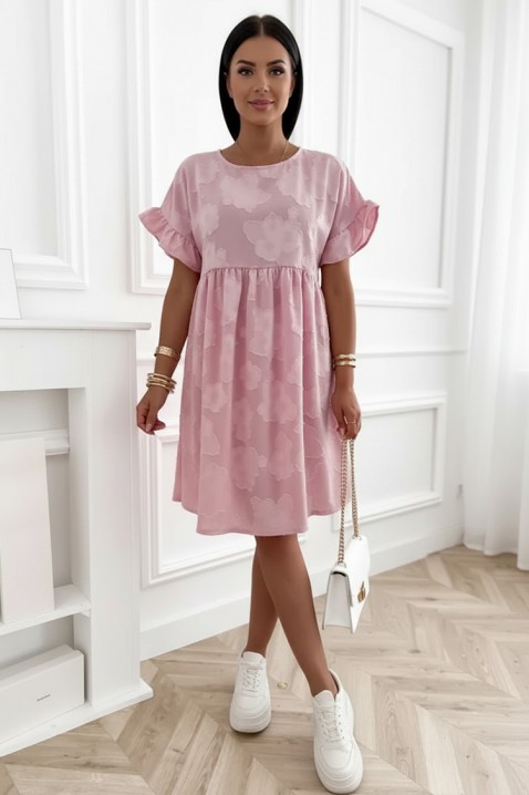 Slobodna kratka haljina sa cvetnim printom, džepovima i akcentnim rukavima MAJESTICA PINK, Boja: roze, IVET.RS - Nova Kolekcija