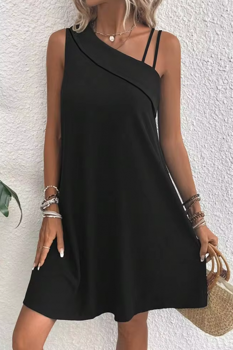 Elegantna kratka haljina sa asimetričnim dekolteom i širokim krojem IVRINIA BLACK, Boja: crna, IVET.RS - Nova Kolekcija