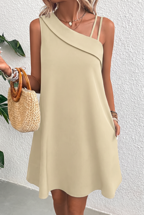 Elegantna kratka haljina sa asimetričnim dekolteom i širokim krojem IVRINIA BEIGE, Boja: bež, IVET.RS - Nova Kolekcija